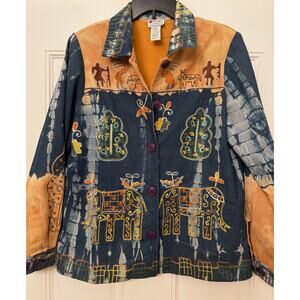 VTG Medium Sandy Starkman Embroidered Women's Jacket Elephants Cotton  EUC